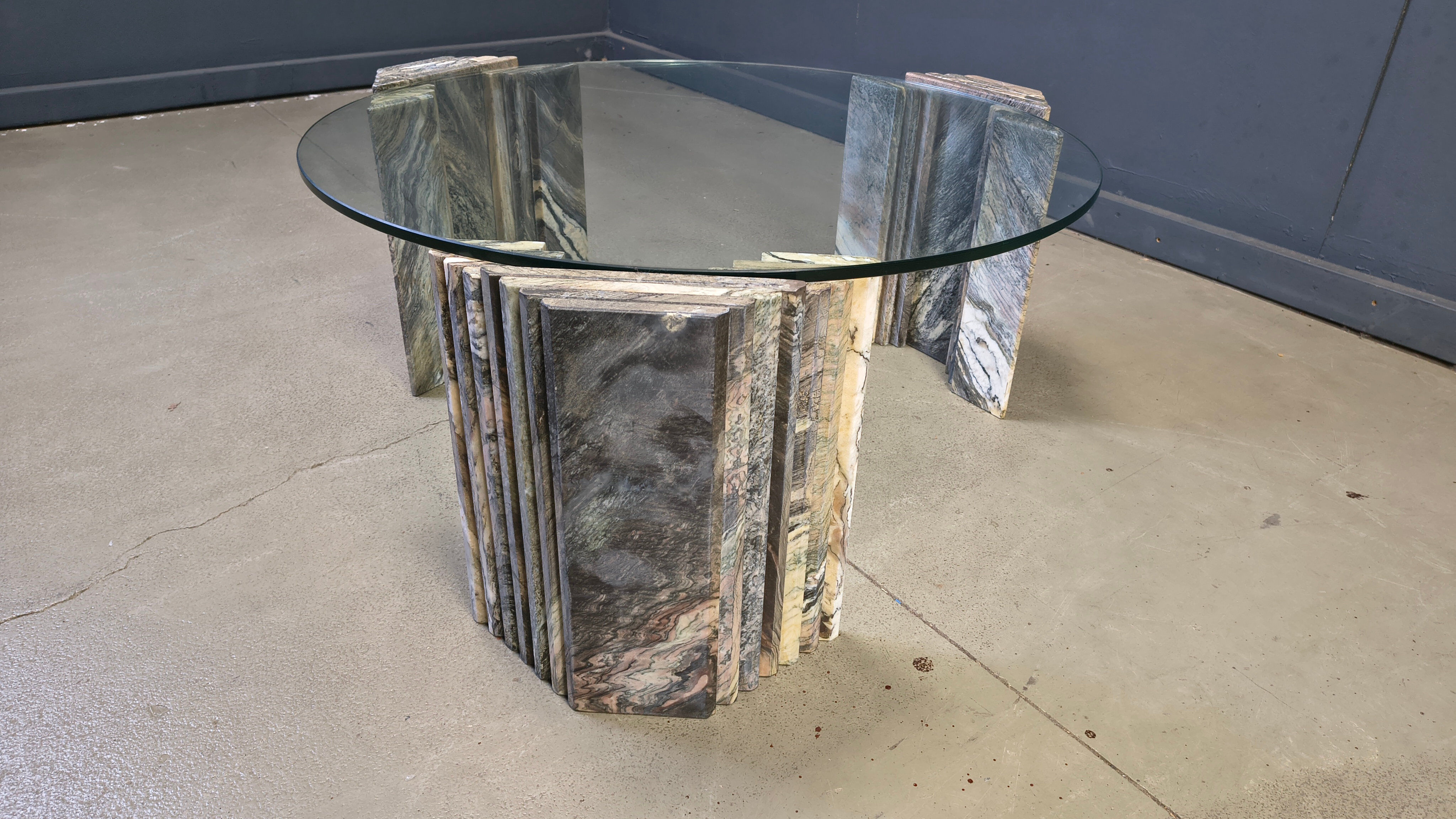 Vintage Italian marble and glass coffee table, 1970s
