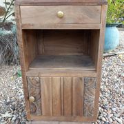 Small piece of furniture/bedside table in old wood and pink marble