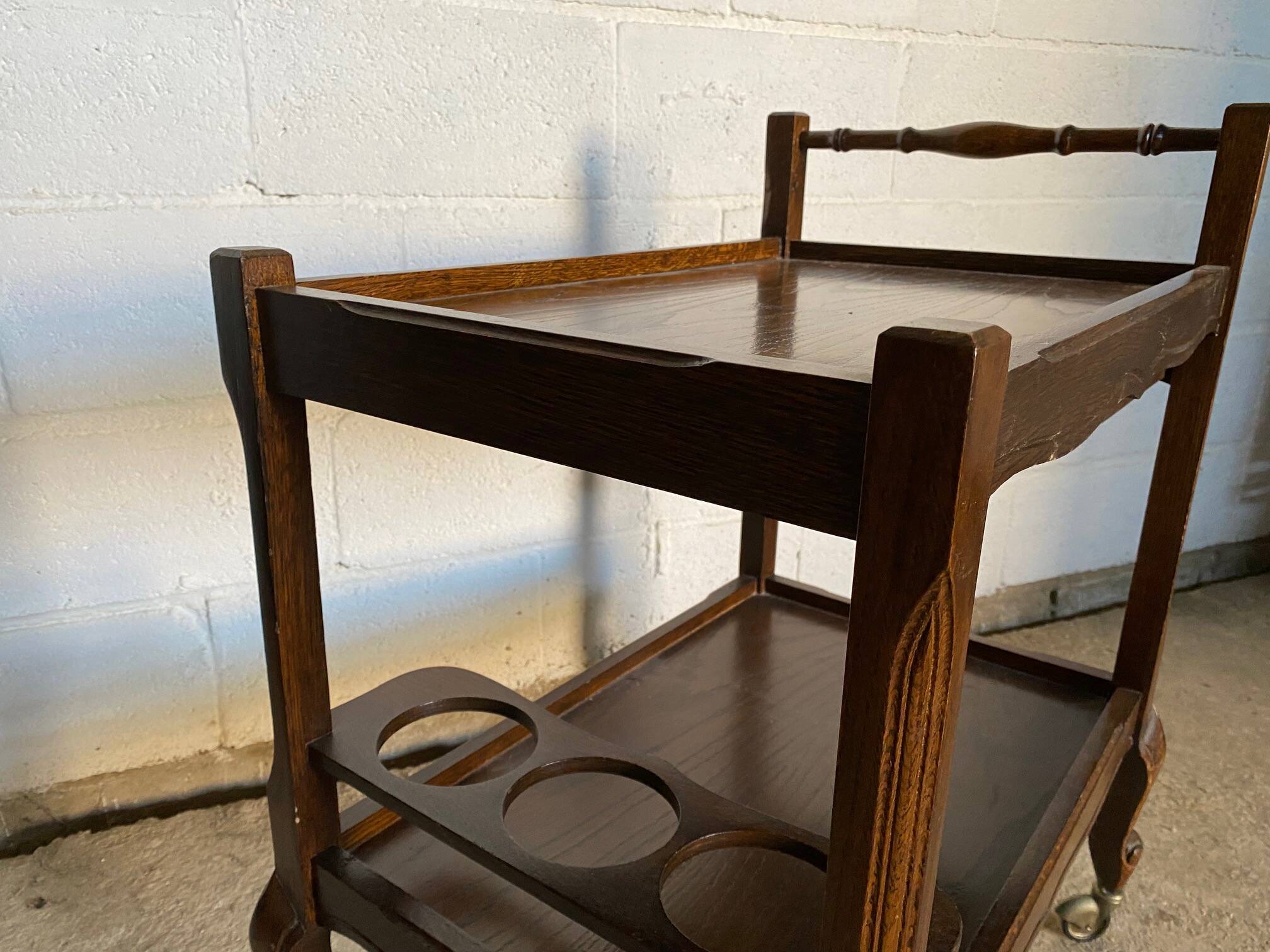 Bar trolley 1 rustic drawer on wheels 1970