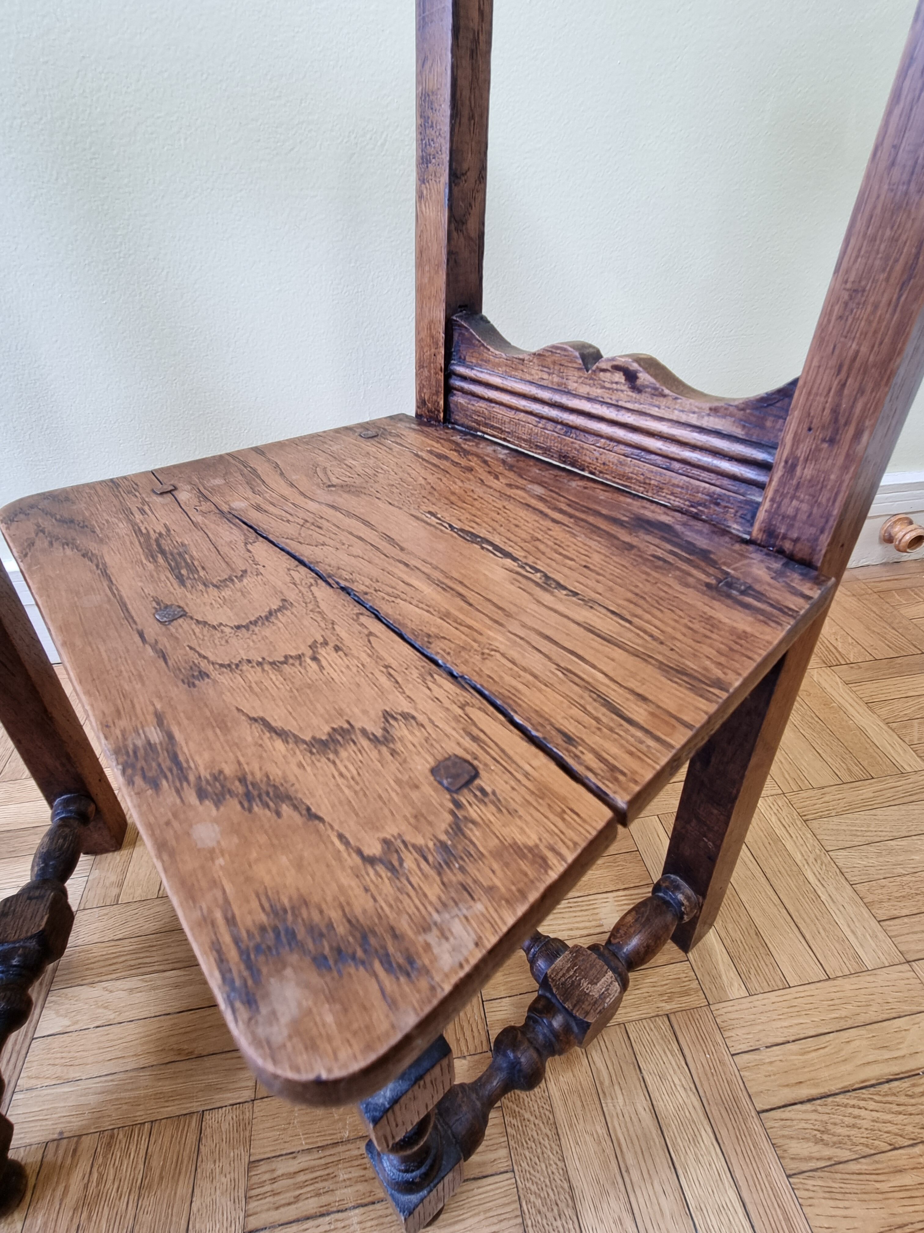Pair of old children's chairs made of solid wood