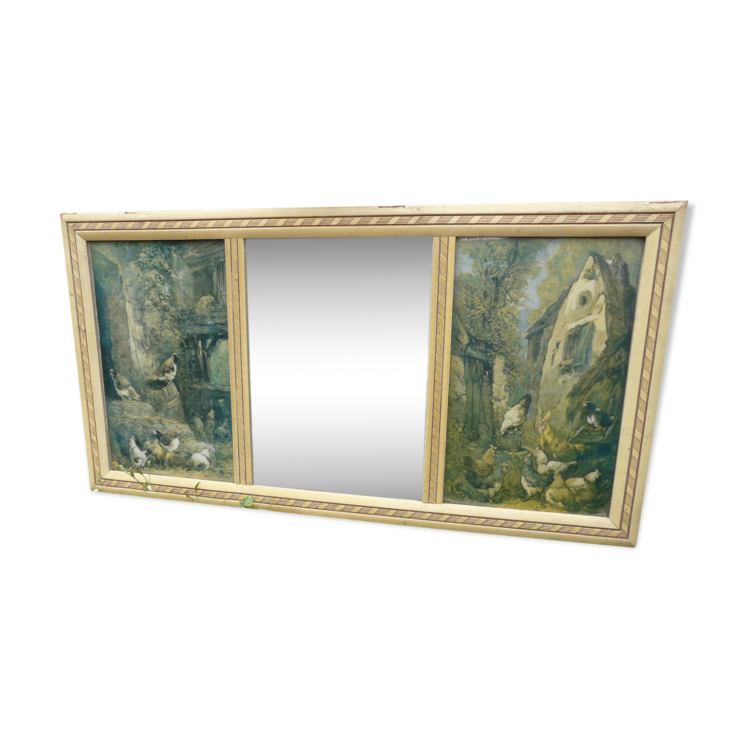Beveled wall mirror with engravings 40s-50s