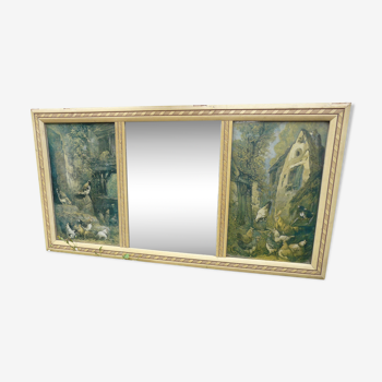 Beveled wall mirror with engravings 40s-50s