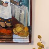 Mid-Century Modern Swedish "The Store" Vintage Figurative Oil Painting, Framed