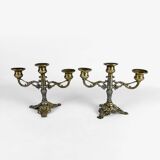 Pair of gilded metal rockery candlesticks
