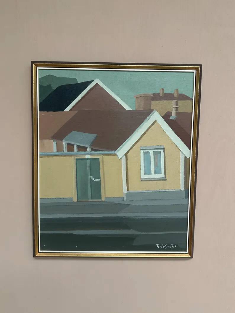 Original Vintage Swedish Oil on Canvas – “City Scene” by Gunnar Fohlin – Signed & Dated 1987 – Vintage & Framed