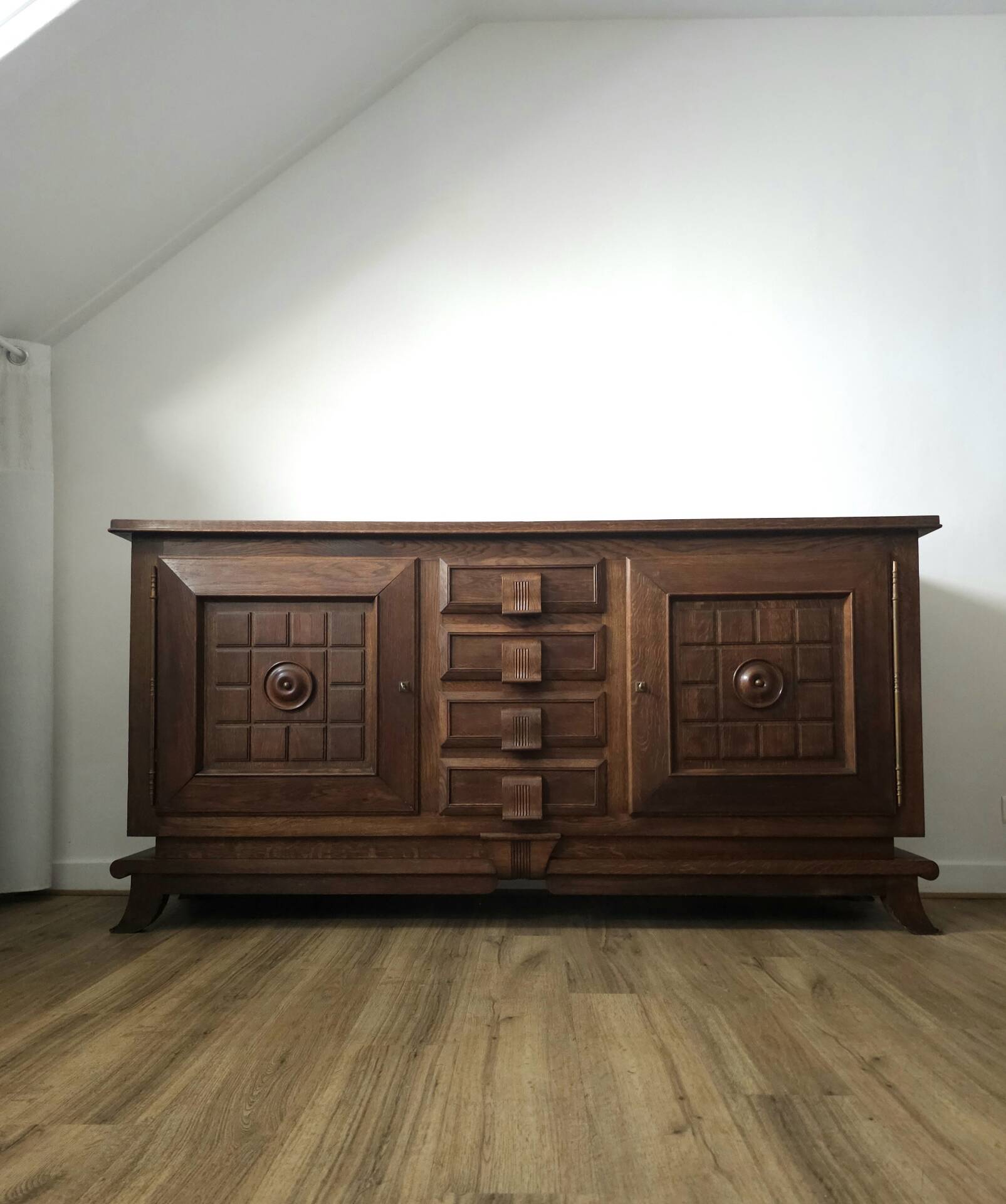 1940s Solid French Oak Sideboard — In the style of Charles Dudouyt