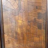 Pyrographed Screen, Mediterranean Medieval Town, Art Nouveau/Deco, 1930