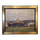 "Boats moored on the shore" Gerard Beutner, Art Deco, 1920s – Poland