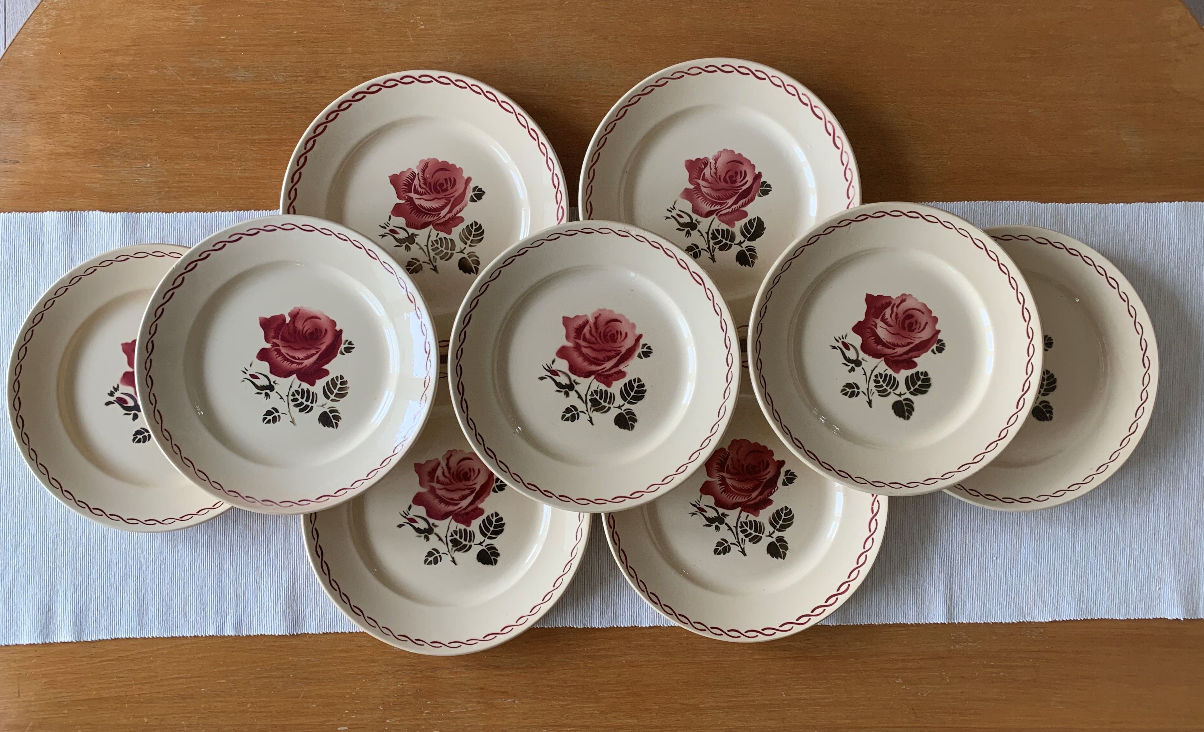 9 flat antique earthenware plates from badonviller