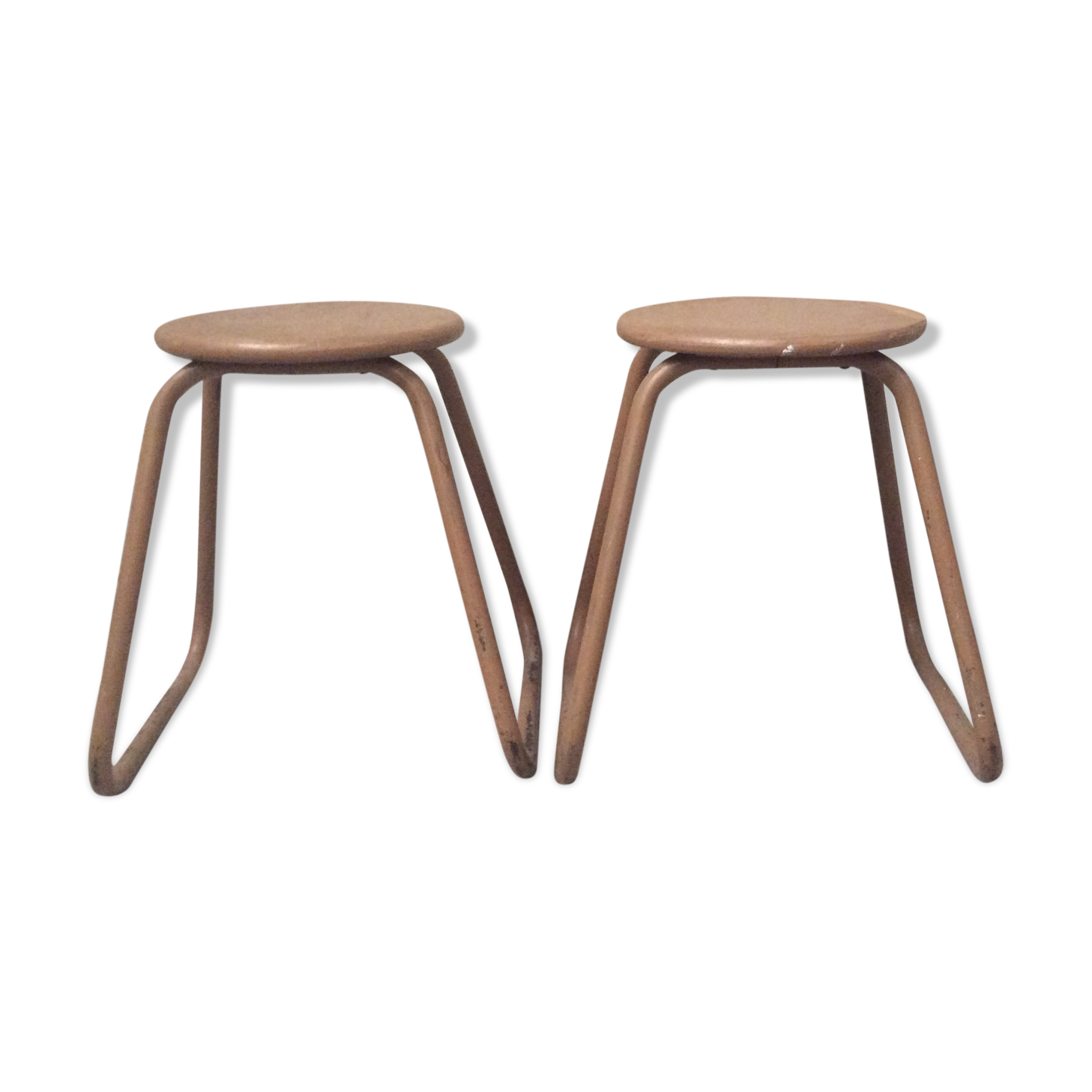 Pair of industrial metal wood workshop stools 1970
