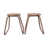 Paire de tabourets d’atelier bois métal industriel 1970