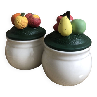 Set of two vintage embossed fruit jam pots