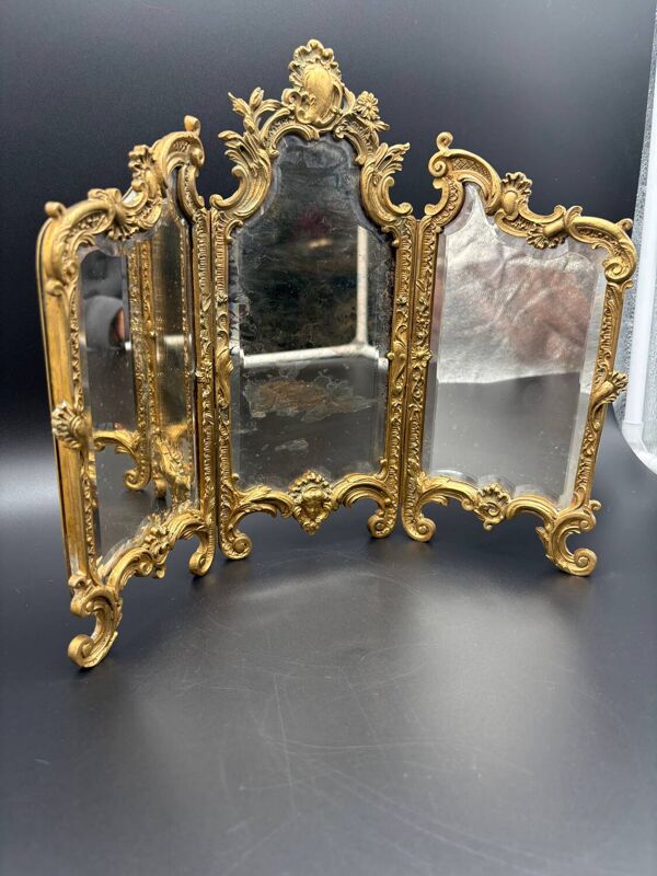 Miroir Triptyque, Bronze Doré, vers 1900.