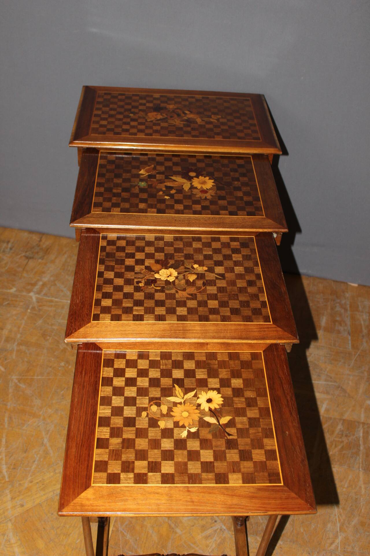 Set of Four Nesting Tables in Flower Marquetry circa 1900