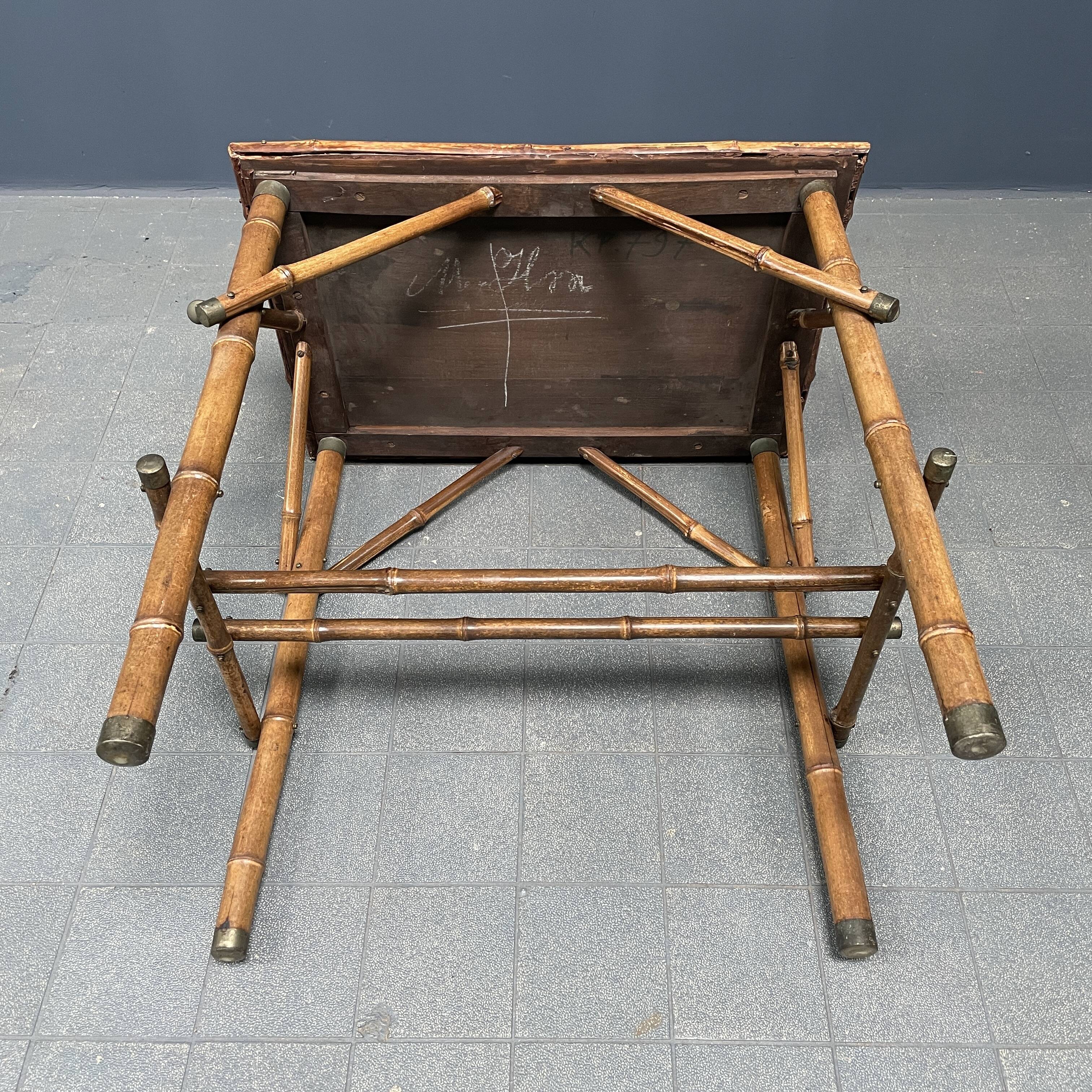 Bamboo side table with mirror top from France, 1940s