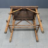 Bamboo side table with mirror top from France, 1940s