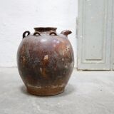 Jarre à huile chinoise ancienne en terre cuite vernissée, XVIII ème siècle