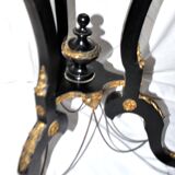 Napoleon III Gueridon Table blackened wood and gilded bronze swan - Mother-of-pearl marquetry top 19th century.