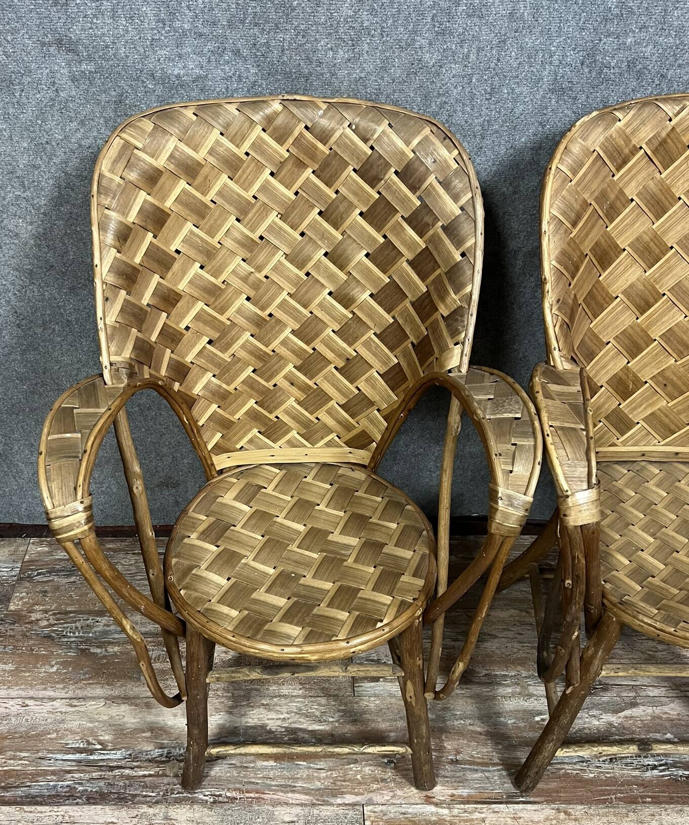 After "Le Corbusier": pair of rattan armchairs hand-made for Pascal Raffier