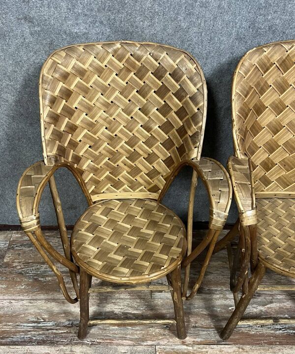 D'après ''Le Corbusier'' : paire de Fauteuils en rotin fabriqué à la main pour Pascal Raffier