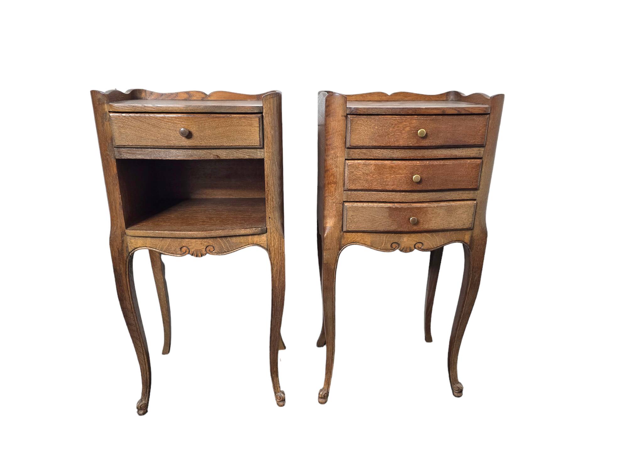 Pair of Louis XV style oak bedside tables