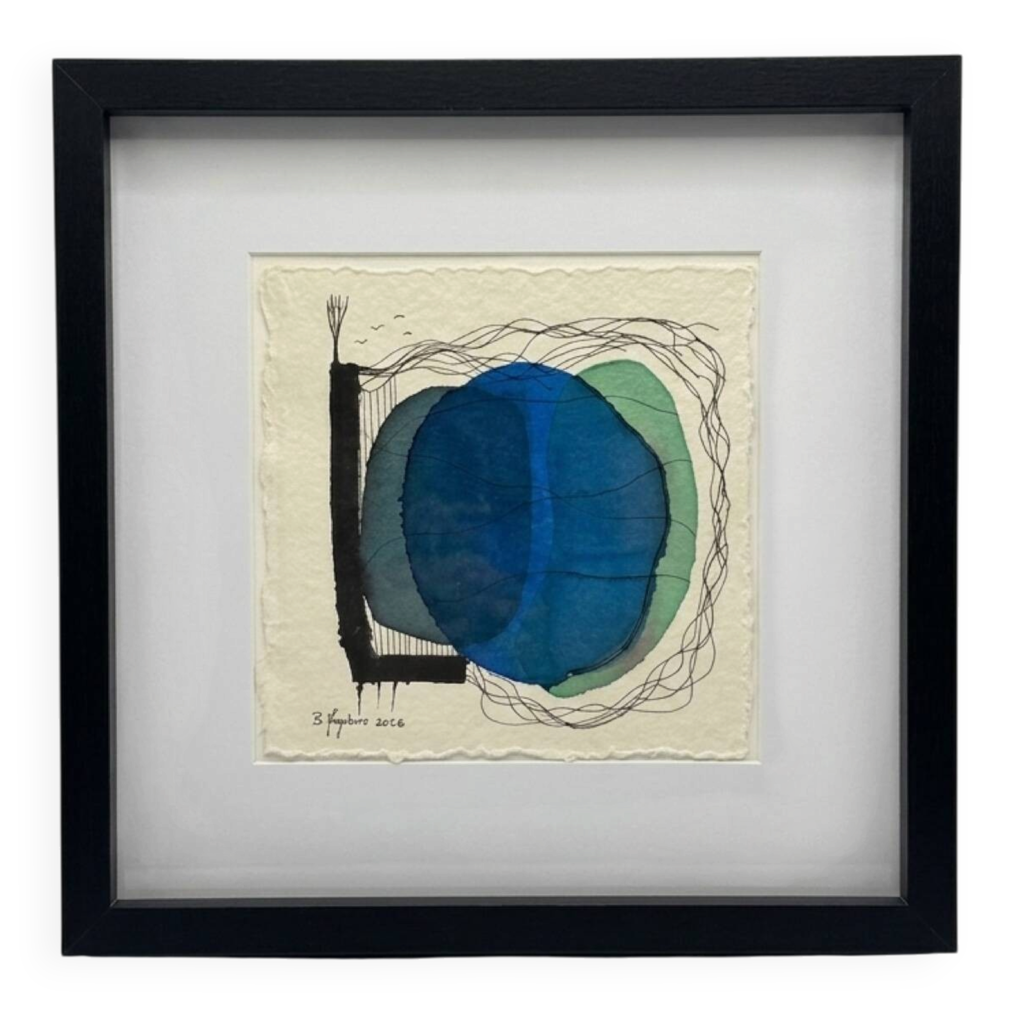 Original Abstract Drawing Framed 33x33 cm