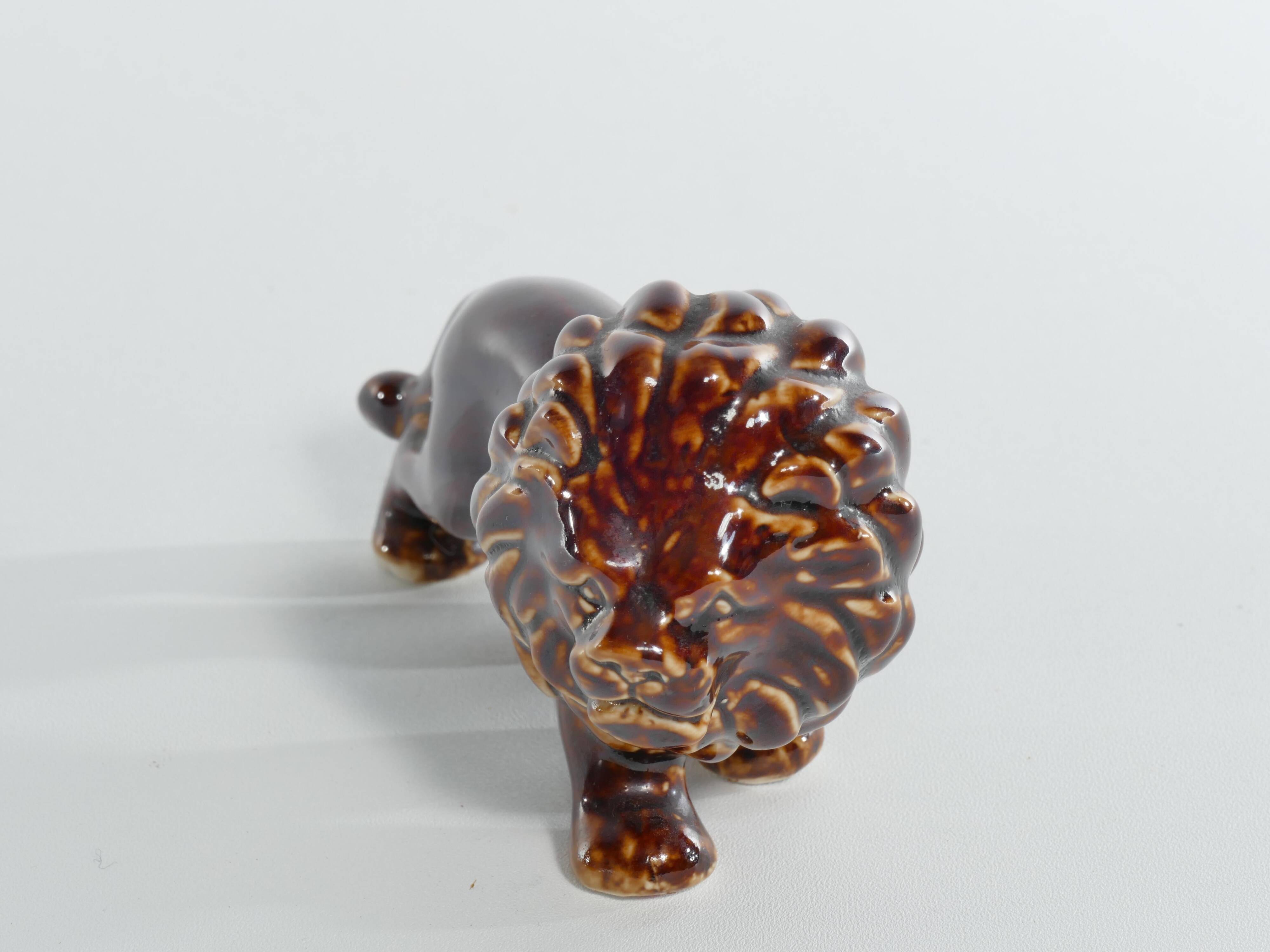 Mid-Century Modern Chinese Brown Glazed Lion Figurine