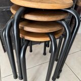 Series of 4 metal and wood school stools