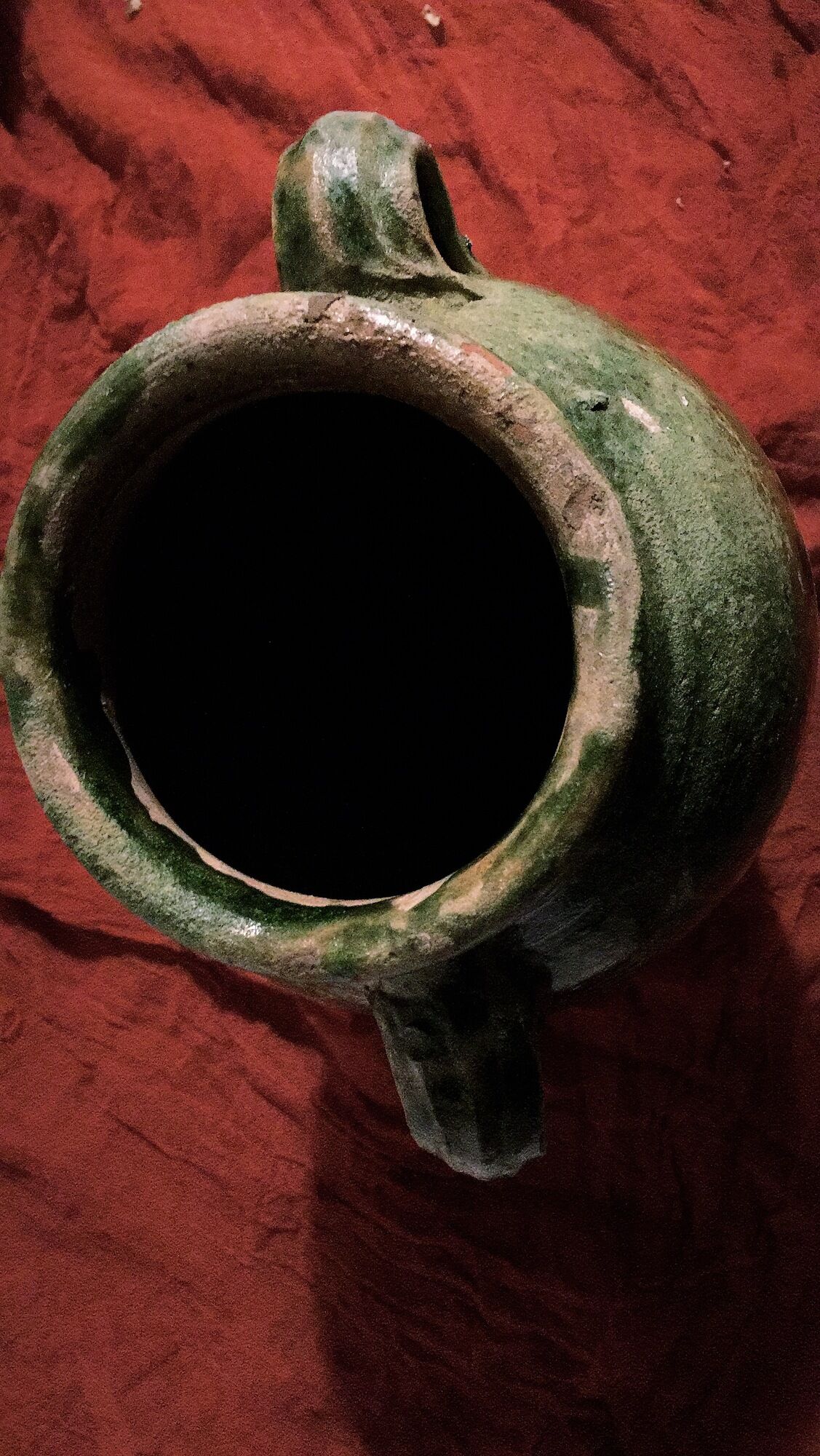 Duo de jarres terre cuite vernissées verte