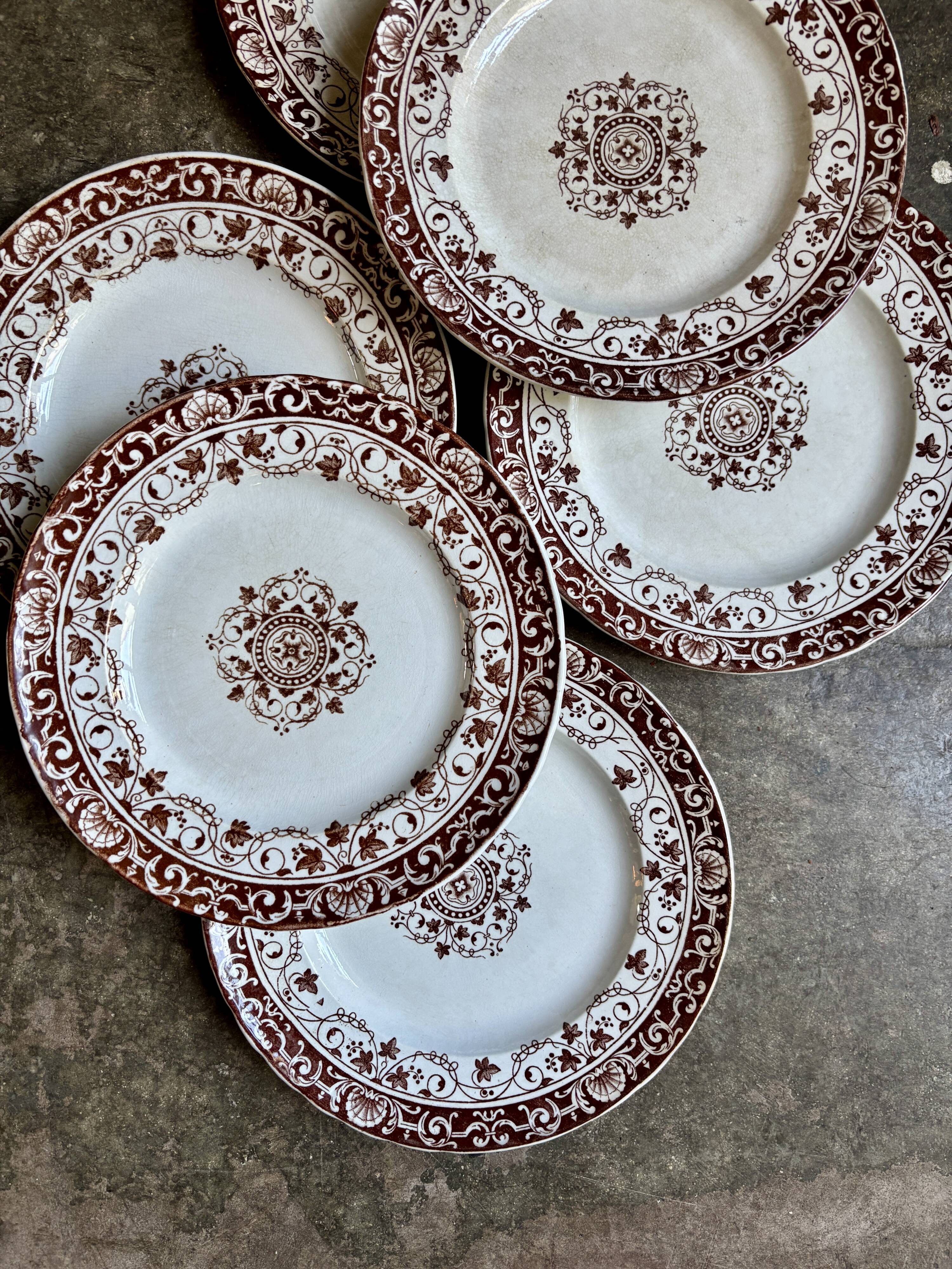 6 Jules Vieillard dessert plates in iron earth, "Louis XV" service