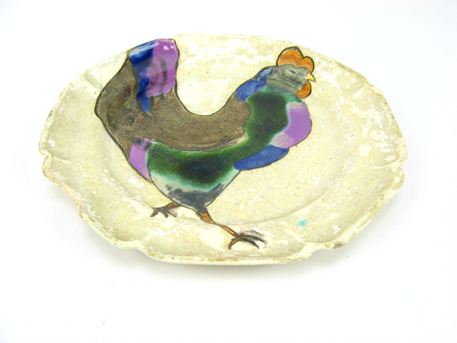 Ceramic plate with rooster decoration