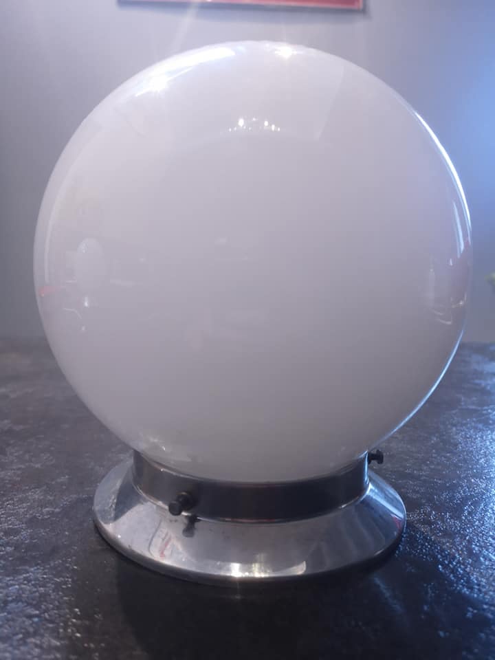 Ceiling lamp old opaline globe white base metal art deco 1930 ø 15 cm 1