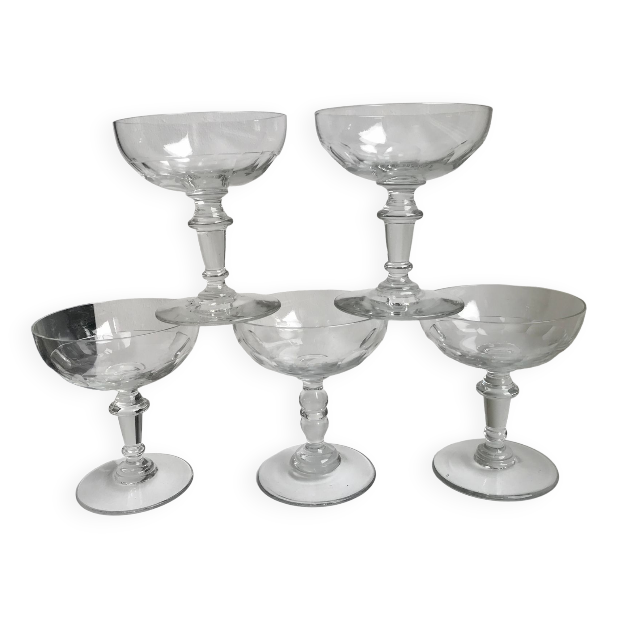 Set of 5 large crystal champagne glasses 30s-40s