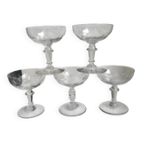 Set of 5 large crystal champagne glasses 30s-40s