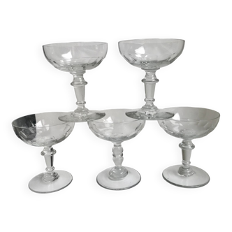 lot de 5 grandes coupes à champagne en cristal années 30-40