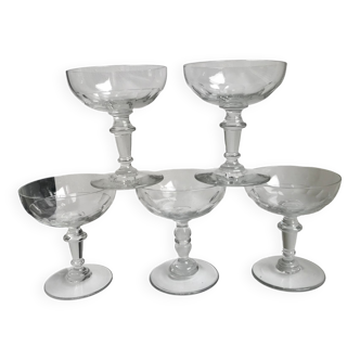 Set of 5 large crystal champagne glasses 30s-40s