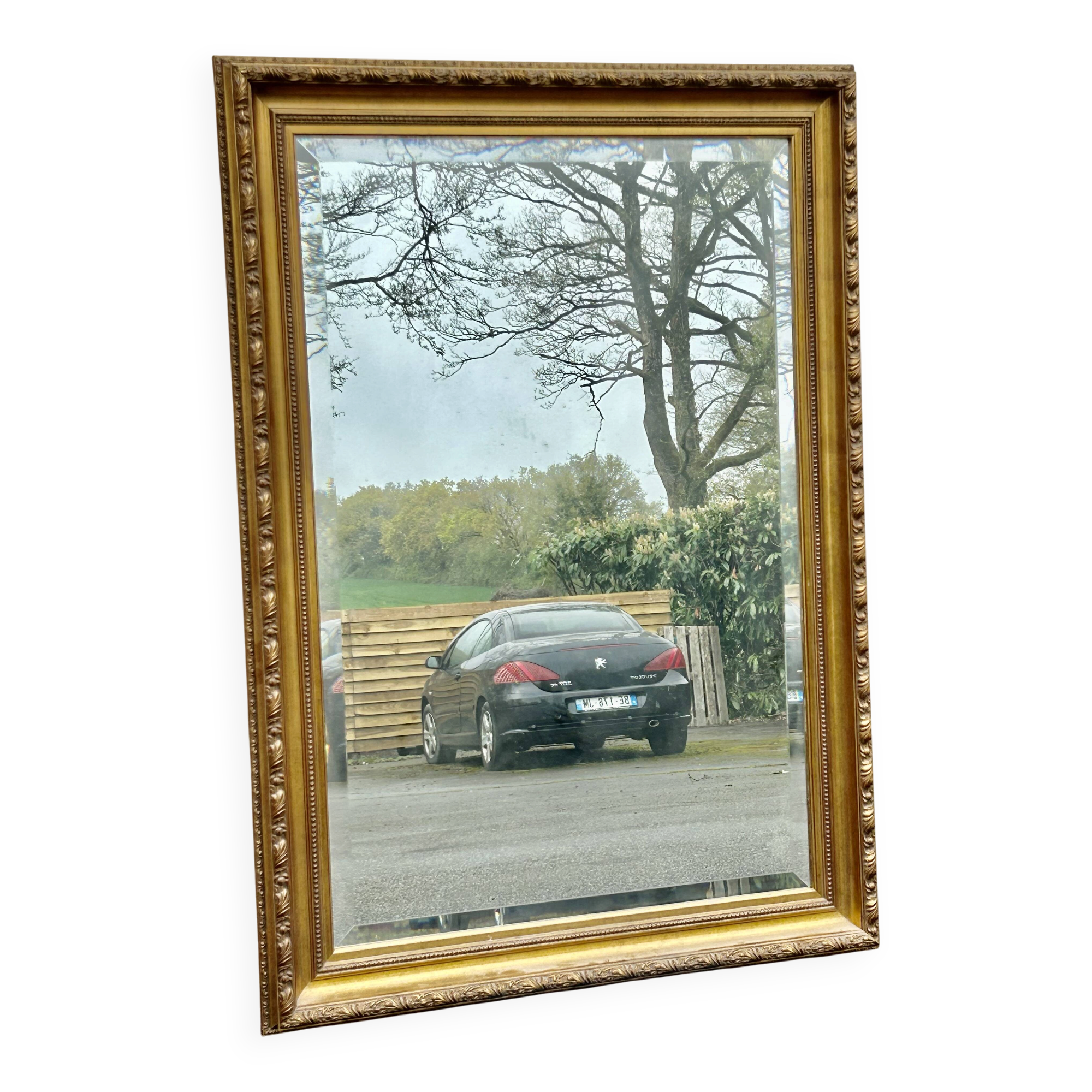 Large bevelled mirror, wood and gilded stucco, Louis XVI style - 140 x 100 cm