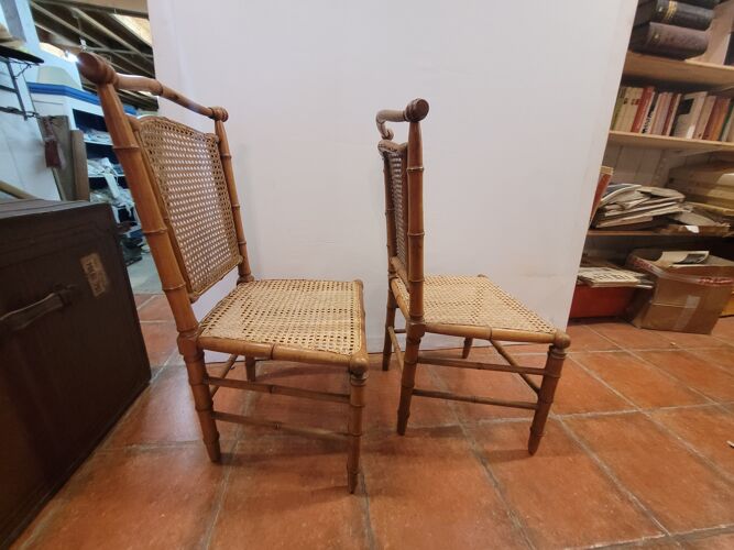 Paire de chaises enfants en bois bambou en merisier