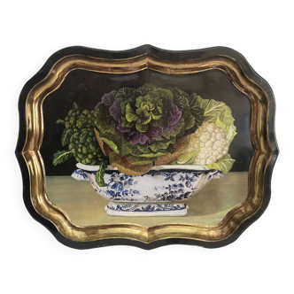 Large metal tray with cabbage pattern