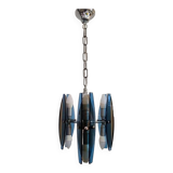 1970s Gorgeous Blue and Smoked Glass Pendant Lamp by Veca. Made in Italy
