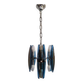 Magnifique lampe à suspension en verre bleu et fumé des années 1970 par Veca. Fabriqué en Italie