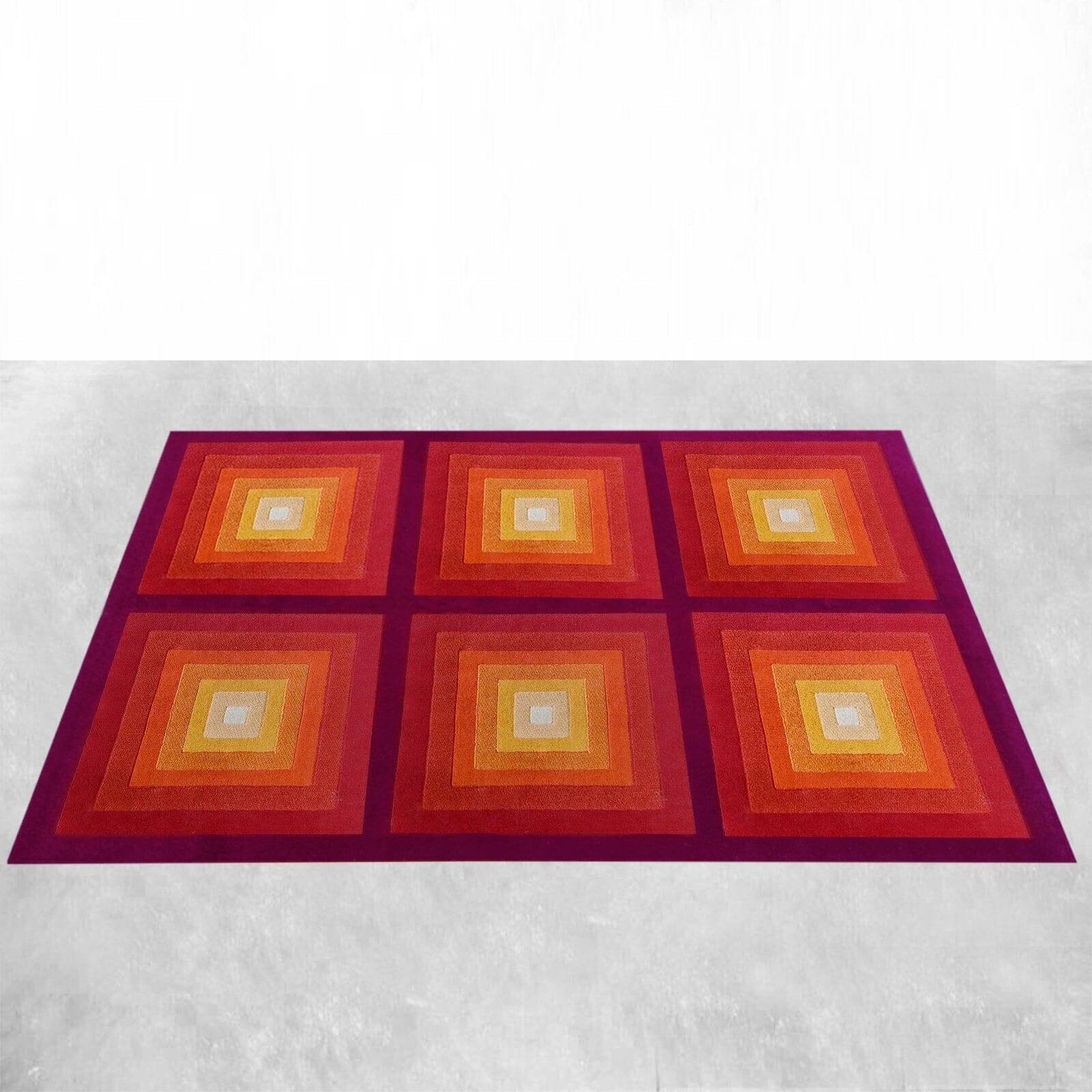 1970s Gorgeous Verner Panton Style "Quadrat" Geometric Op Art Rug. Made in