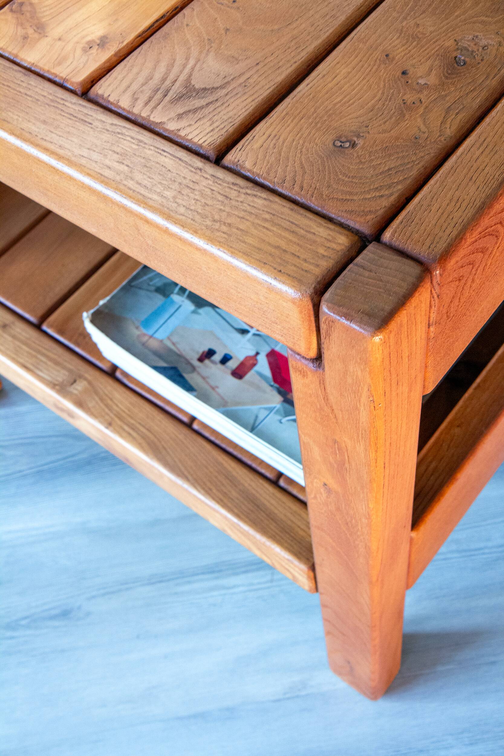Side table in solid elm, Roche Bobois, 1980