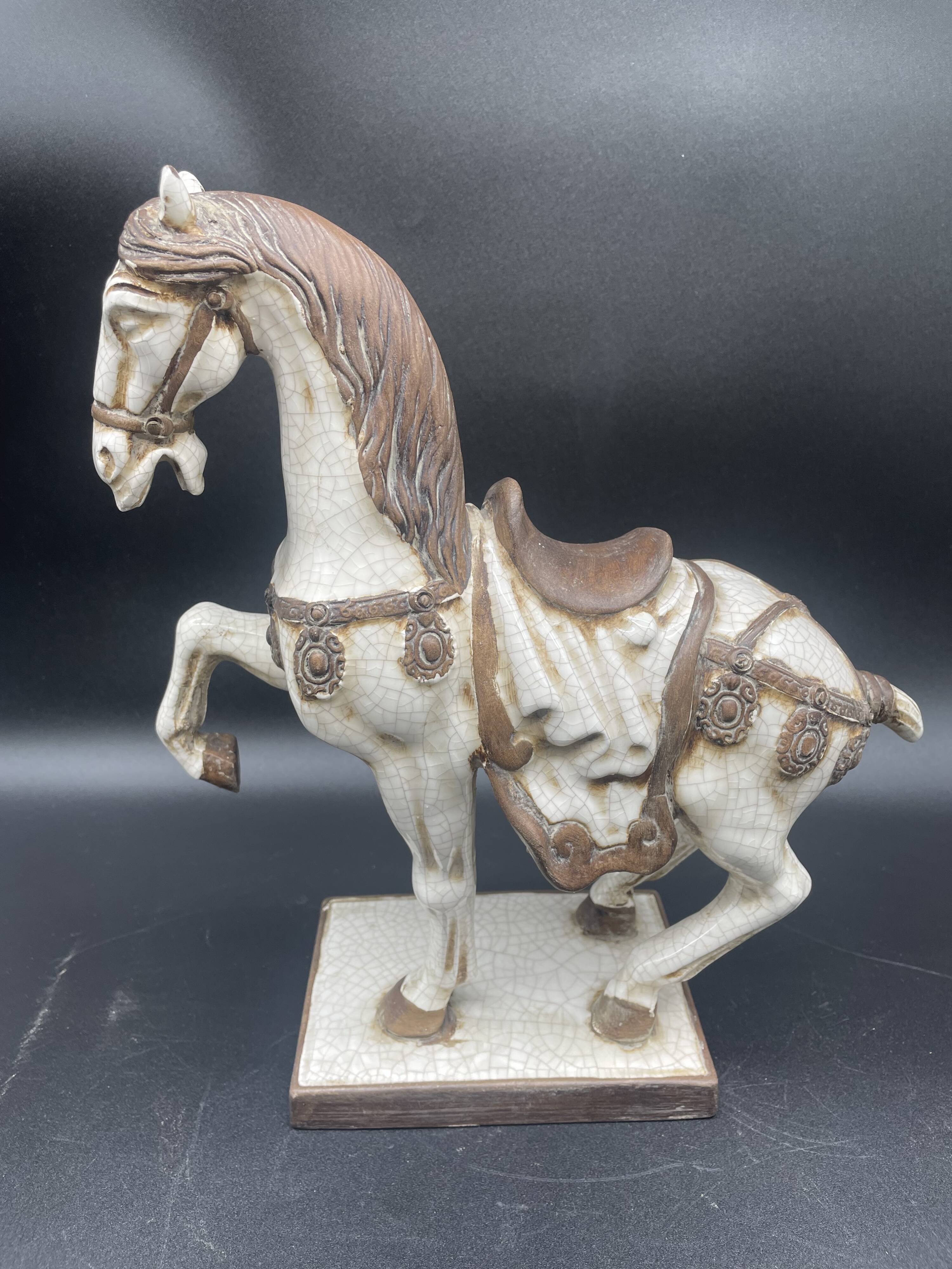 Large pair of crackled ceramic horses – China 20th century