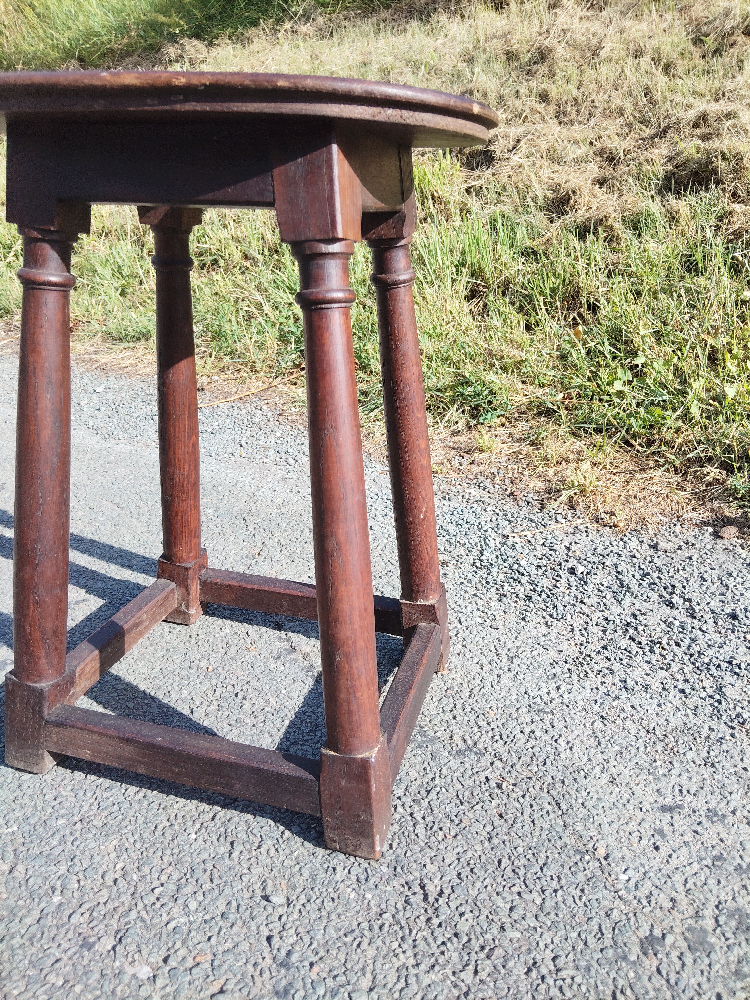 Antique church stool in solid oak
