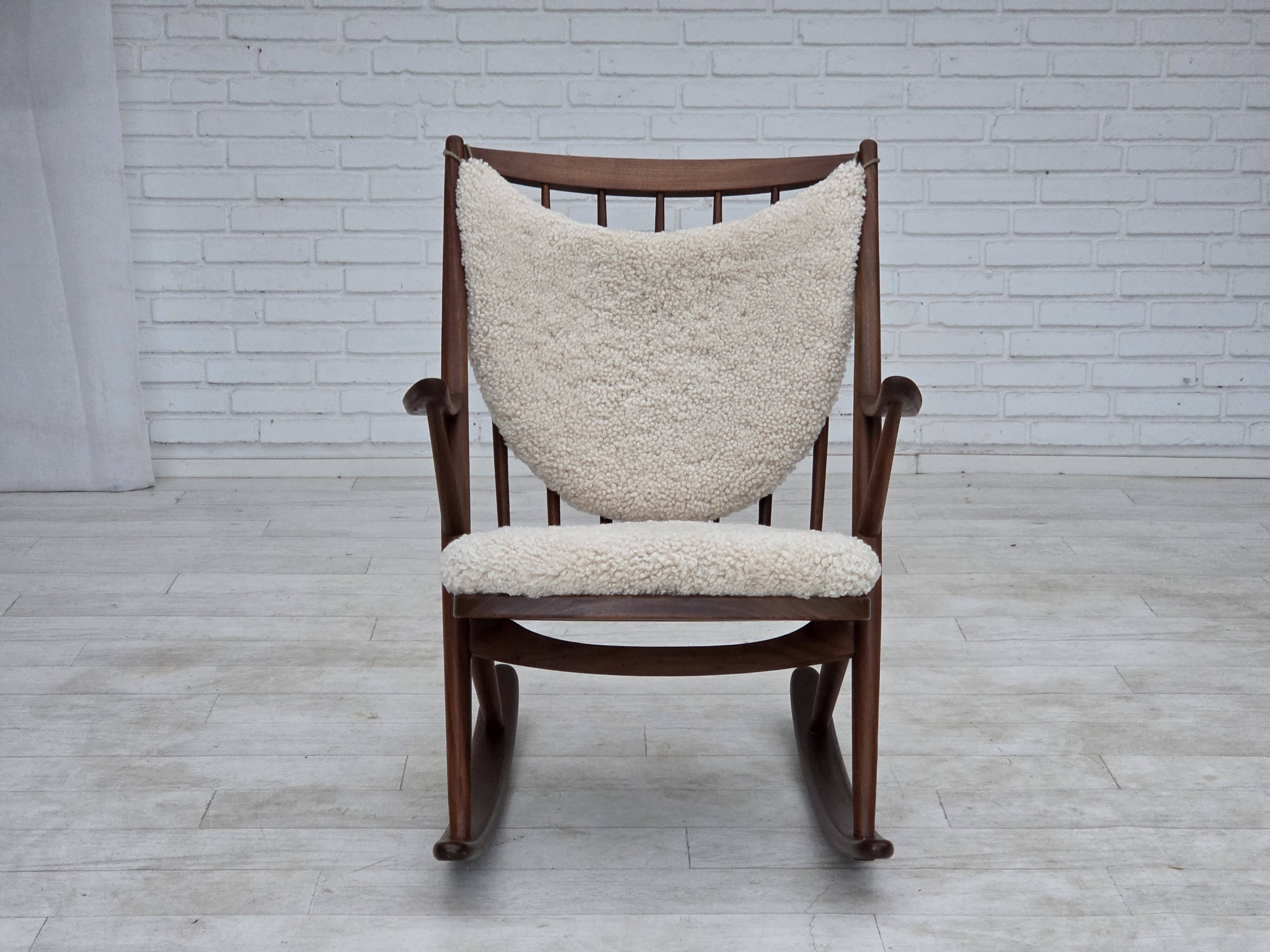1960s, Danish rocking chair by Frank Reenskaug, model 182, sheepskin.