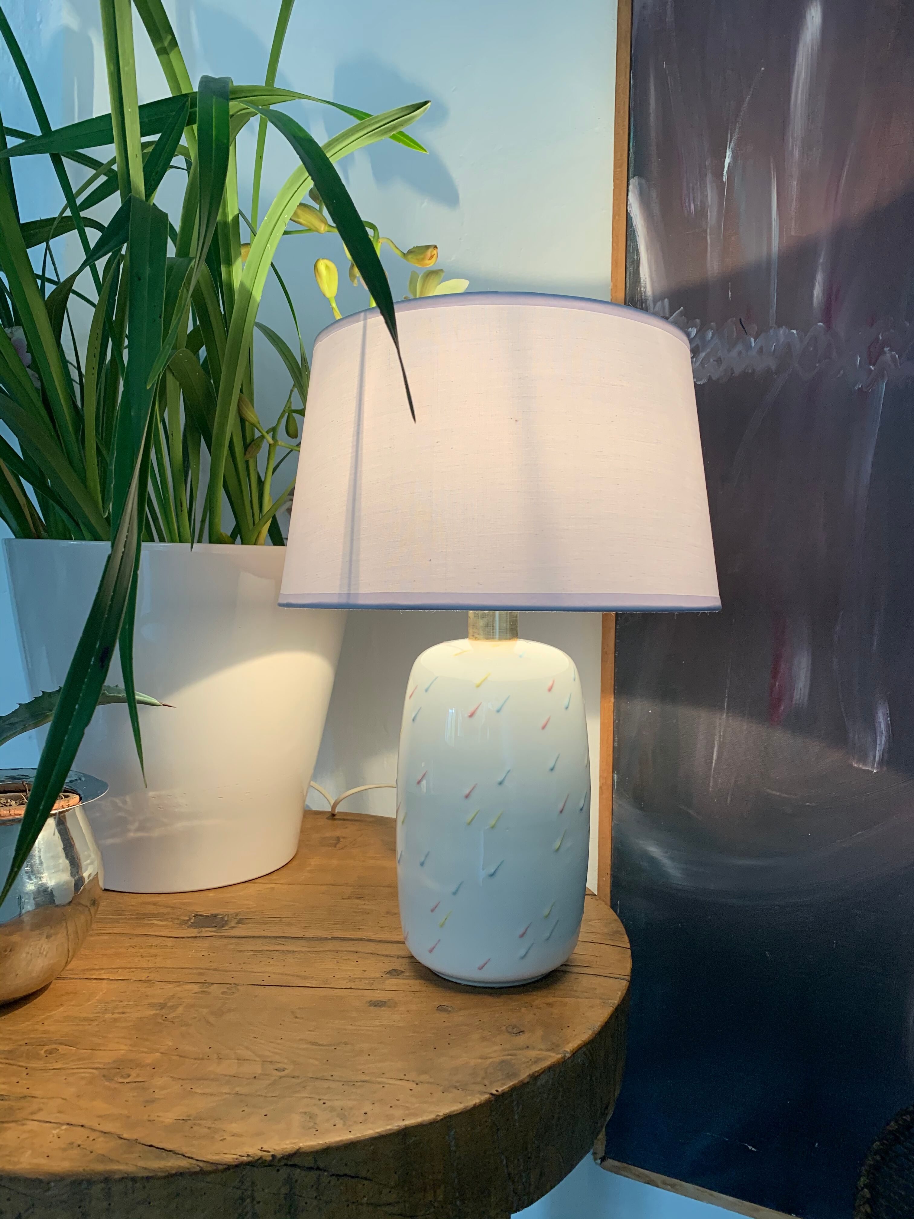 Vintage opalin glass lamp Italian 80s