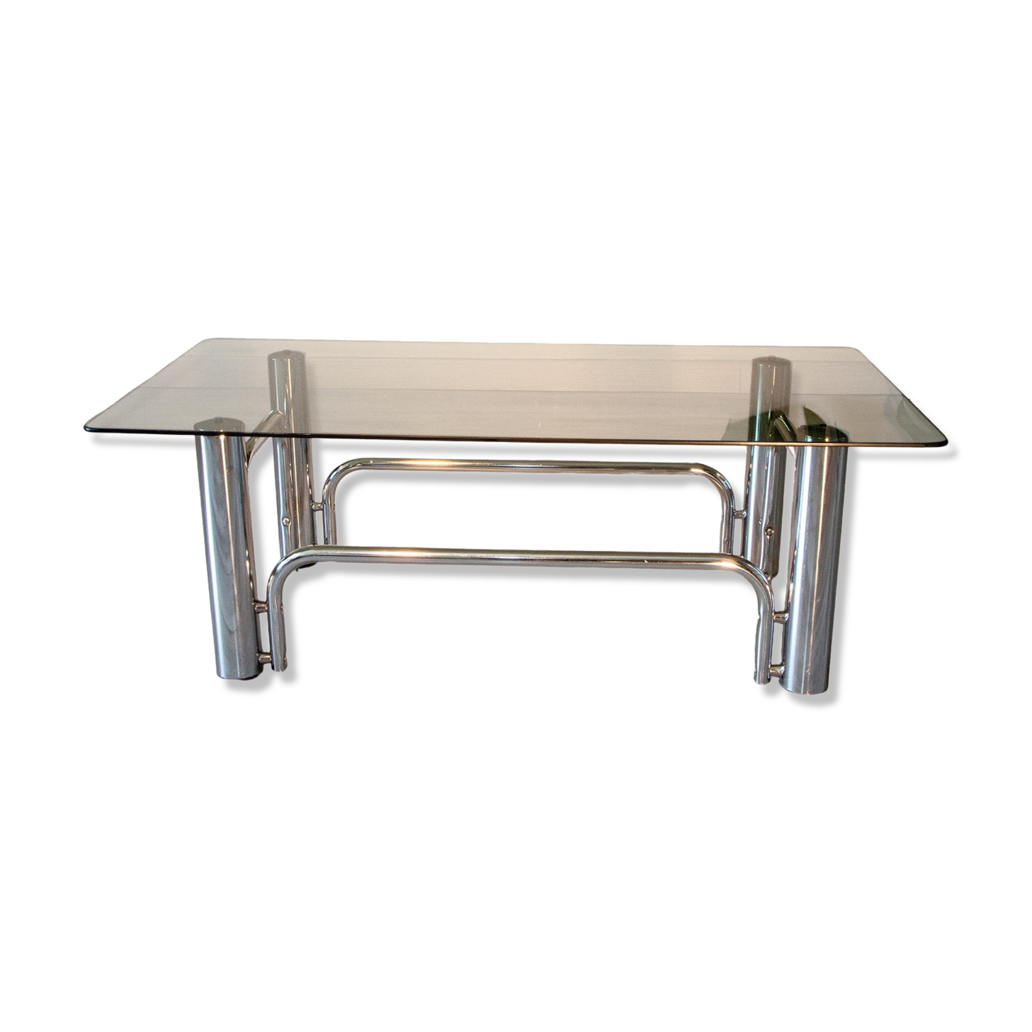 Table basse 1970 verre fumé et chrome