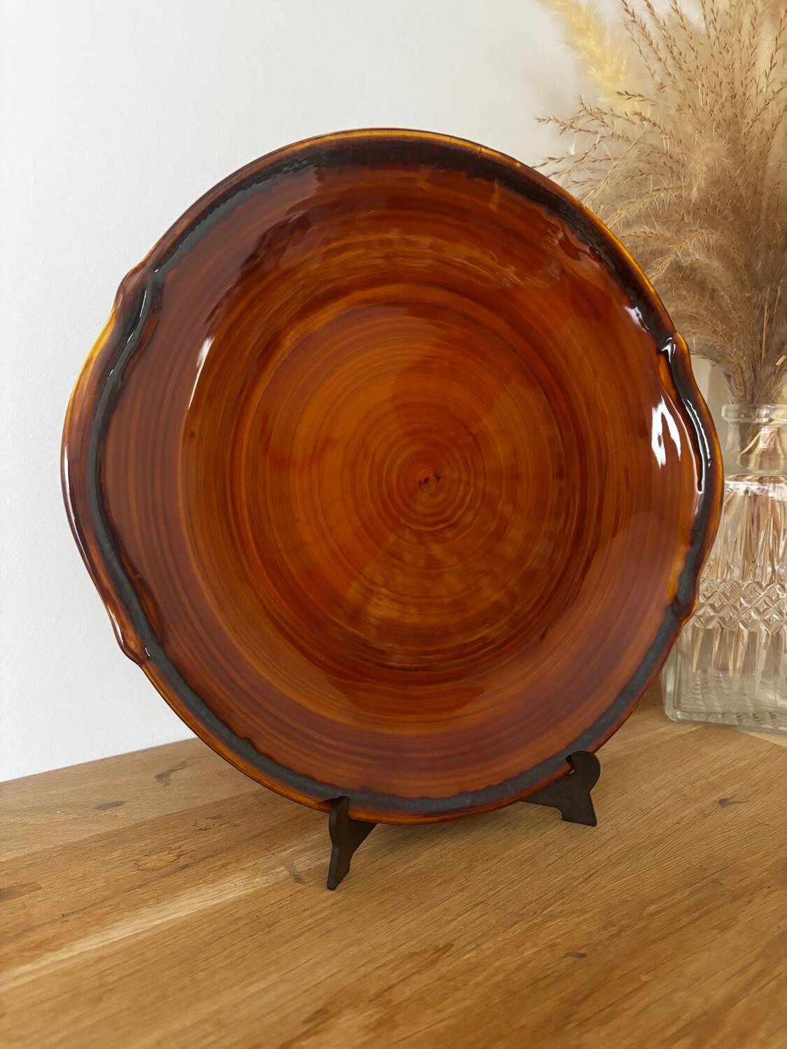 Vintage large serving plate brown honey Luneville