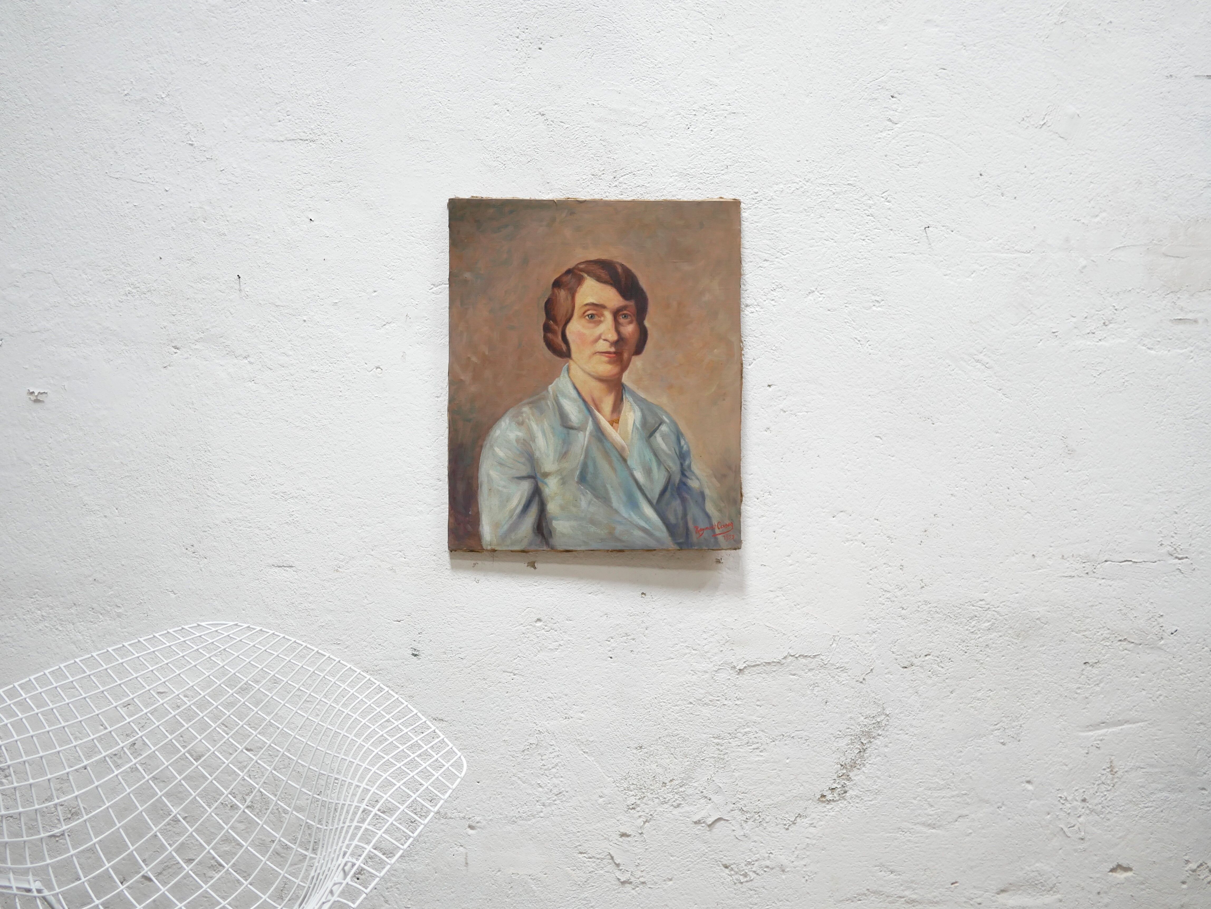 Portrait painting, Painting on old canvas signed Raymond Casez